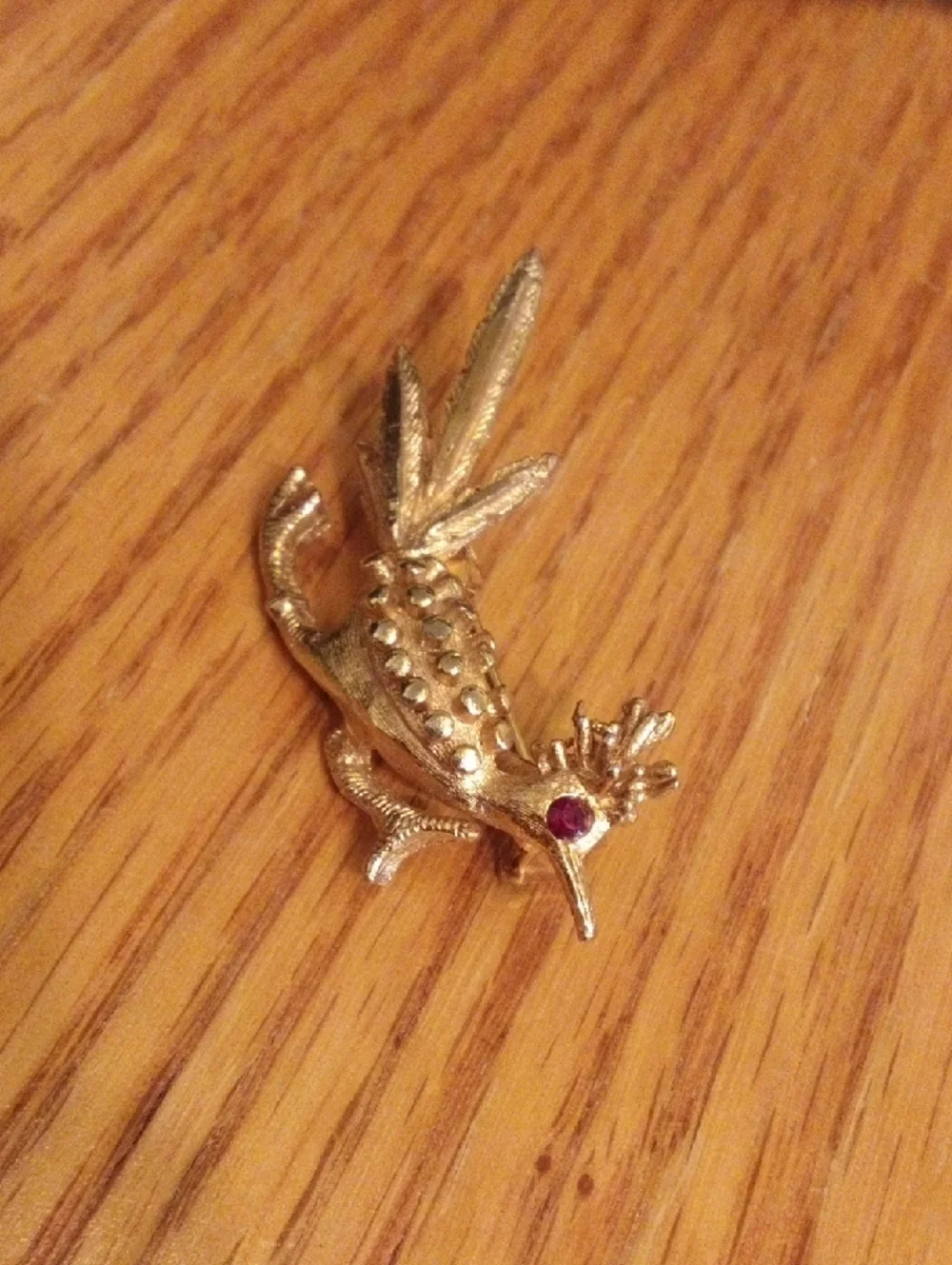 Gold Bird Brooch Pin with Ruby Accent - Elegant Bird Jewelry